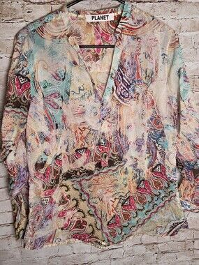 Planet Womens Top Size Small Cuffed Sleeves Boho Shirt